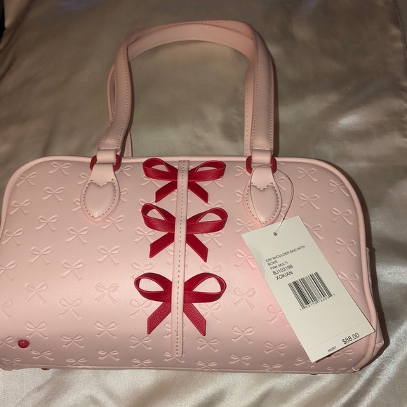 Betsey Johnson Pink Multi E/W Shoulder Bag With Embossed Bows & Red Bows NWT - Picture 15 of 16